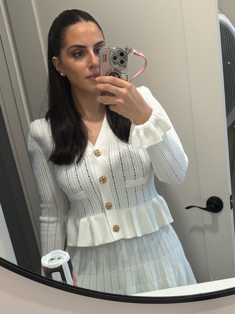 Self Portrait White Knit Pleated Mini Skirt - Feminine Peplum Set Style